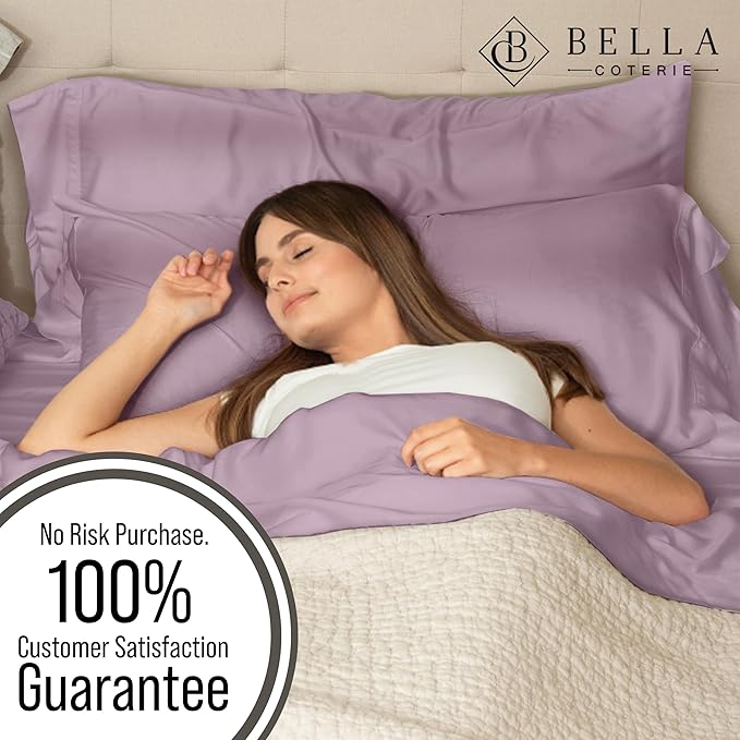 Bella Coterie Luxury Bamboo Viscose Cal King Size Sheet Set | 100% Organically Grown | Ultra Soft | Cooling for Hot Sleepers | 18" Deep Pocket [Lilac]