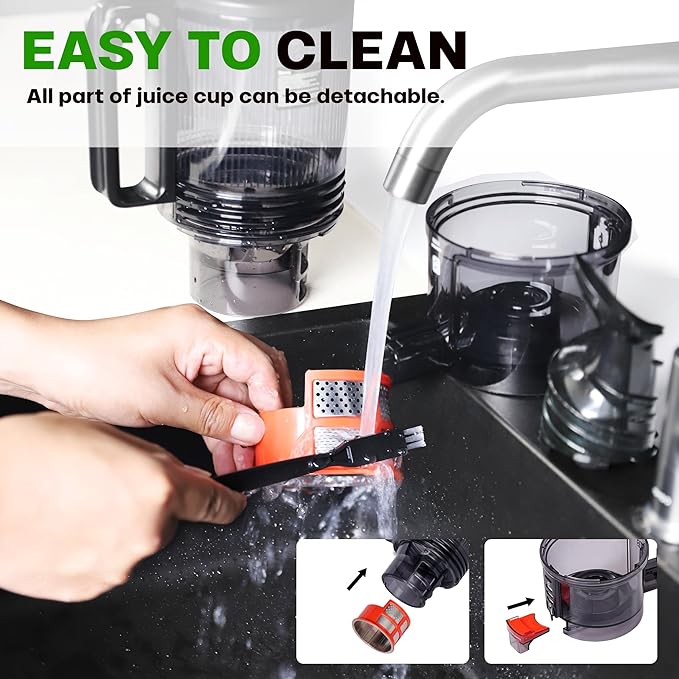 Cold Press Juicer, 5.4" Wide Feed Chute Juicer Machines for Vegetable and Fruit, Slow Masticating Juicer with AC Moter, Easy to Clean, AC-Grey