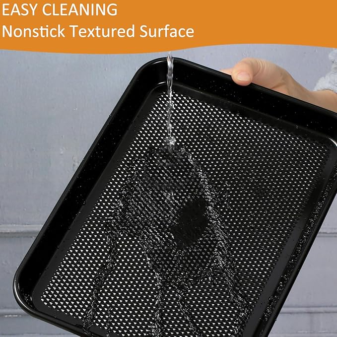 SS&CC Nonstick Baking Sheet Pan Set of 3, 0.8mm Carbon Steel Cookie Sheets for Oven - Half/Quarter/Jelly Roll Pans with Diamond Texture, PFOA-Free & Oven Safe (17.5x12, 15.5x10.2, 13.5x9.5 Inch)