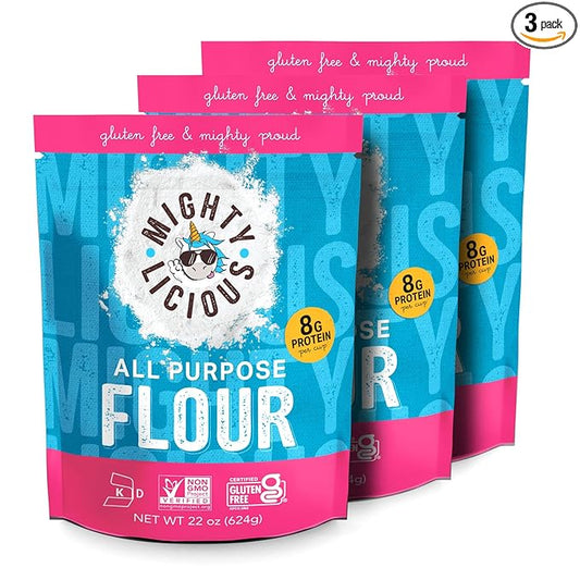 Mightylicious Gluten-Free All-Purpose Flour - Superfine Rice Flour - Non-GMO - Allergen Friendly - Ideal for Baking, Cooking, and Topping for Cakes, Bread, Muffins - 3-Pack (66oz Total, 4.3lbs)