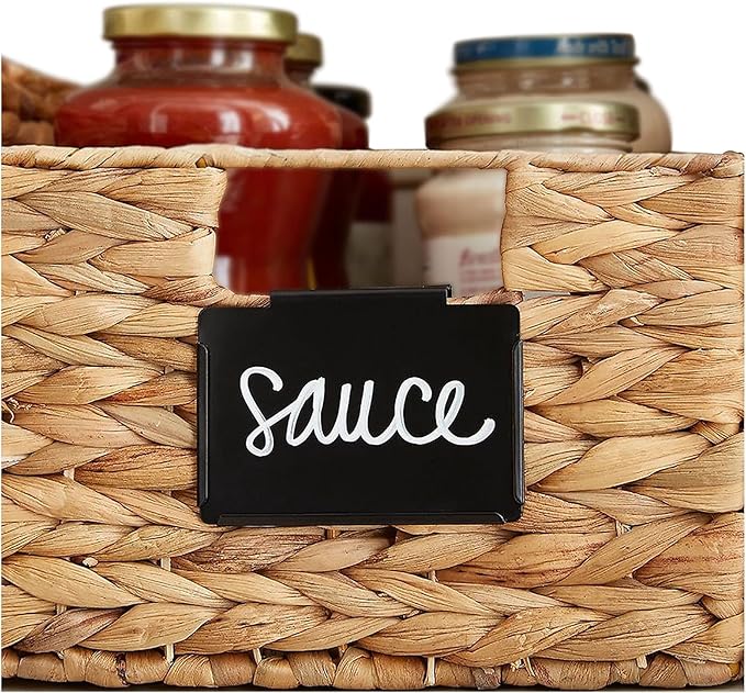 18 Pack Metal Pantry Baskets with Clips, Labels and 4 White Chalk Markers - Organization and Storage for Kitchen Bins