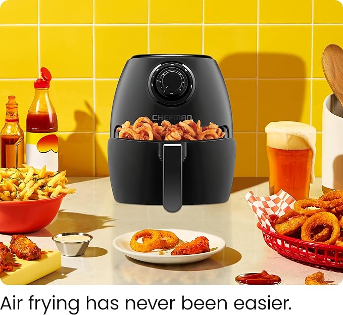 CHEFMAN Small Air Fryer Healthy Cooking, 3.6 Qt, Nonstick, User Friendly and Dual Control Temperature, w/ 60 Minute Timer & Auto Shutoff, Dishwasher Safe Basket, Matte Black, Cookbook Included