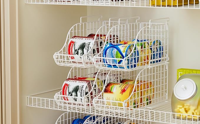 Can Storage Organizer Pantry, Stackable Kitchen Canned Food Holder With Handles, Can Organizer For Pantry Countertop Cabinet, Beverage Drink Pop Soda Can Dispenser Patent Pending (White, 4 Pack)