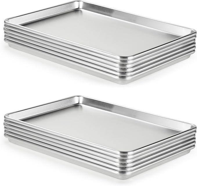 CURTA 12 Pack Aluminum Sheet Pan, NSF Listed Half Size 18 x 13 inch Commercial Bakery Cake Bun Pan, Baking Tray