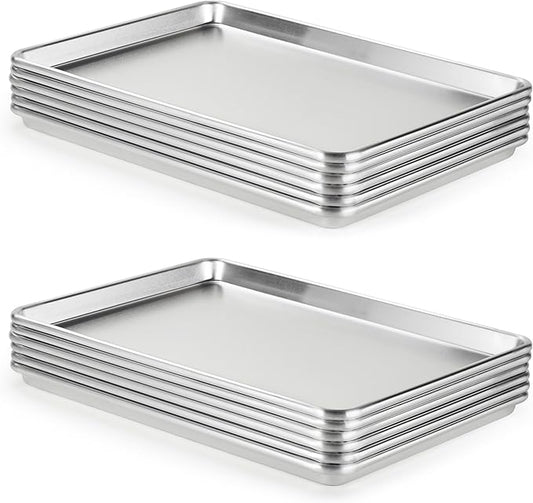 CURTA 12 Pack Aluminum Sheet Pan, NSF Listed Half Size 18 x 13 inch Commercial Bakery Cake Bun Pan, Baking Tray