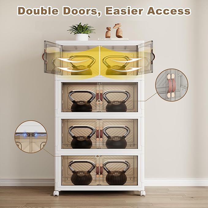 SAILUN 331QT/82 Gal Extra Stackable Storage Bins Large Collapsible Storage Bins with Wheels and Lid, Open Front Folding Closet Organizers and Storage,4Pack 23.6" W x 15" D x 54" H