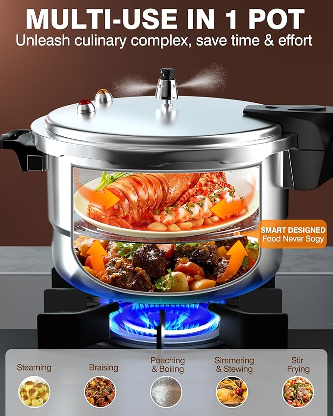 WantJoin 13Qt Aluminum Pressure Cooker w/Release Valve & Multiple Protective Devices,Pressure Canner Compatible with Gas & Induction Cooker,Canner Rack Included