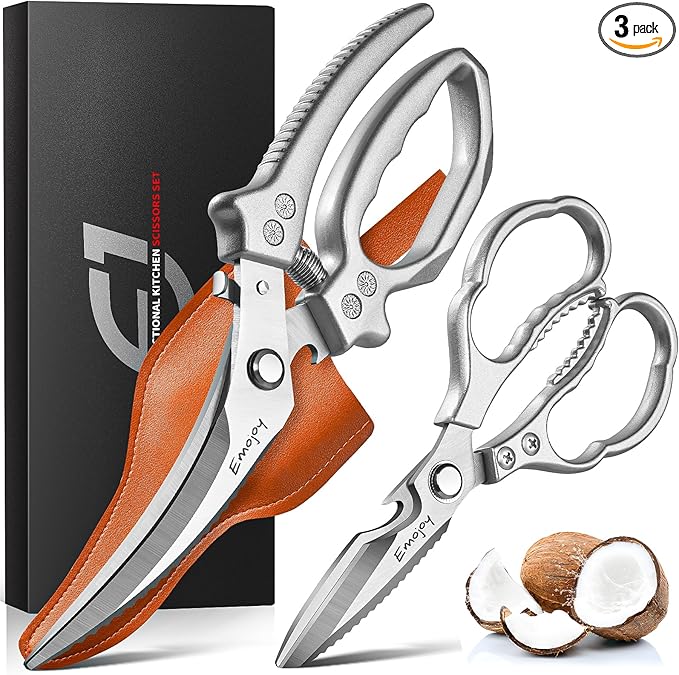 Emojoy 3-Piece Kitchen Scissors Set with Poultry Shears, Japanese Stainless Steel Kitchen Shear, All Purpose Scissor for Food, Chicken Bones, Dishwasher Safe