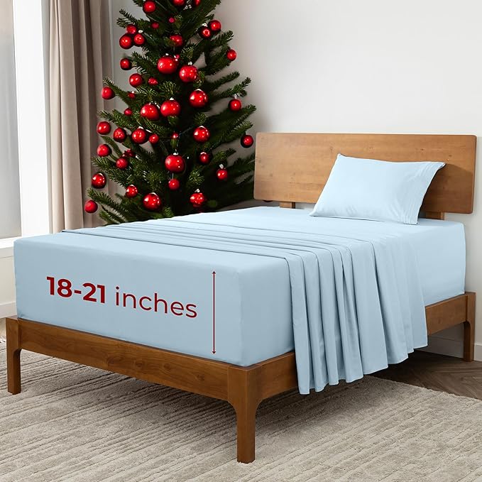 Mellanni Extra Deep Twin Sheets - 3 PC Iconic Collection Bedding - Hotel Luxury, Ultra Soft, Cooling Bed Sheets - Wrinkle, Fade, Stain Resistant (Twin, Aqua)