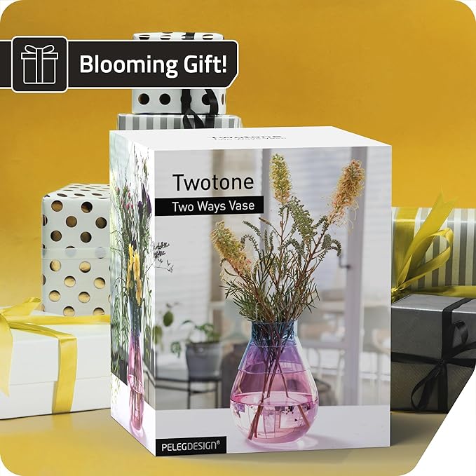 Peleg Design Twotone Home Décor in 3 Colors - Round Glass Vase for Flower Bouquets - Decorative Vase with Flippable Top - Glass Vases for Centerpieces