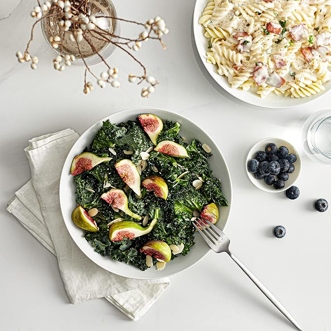 Y YHY 9" Pasta Bowls, 40oz Large Salad Bowls Set of 6, Wide Shallow Ceramic Bowls for Serving Soup, White Dinner Plates Set for Kitchen, Microwave Dishwasher Safe