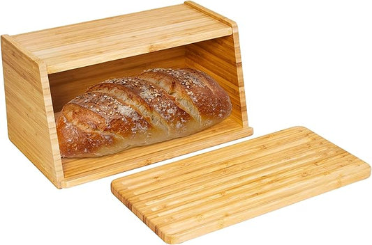 Totally Bamboo Bread Box for Kitchen Countertop – Bamboo Wood Bread Storage Container with Removable Cutting Board Lid and Crumb Catcher | Bread Bin for Loaves and Baked Goods