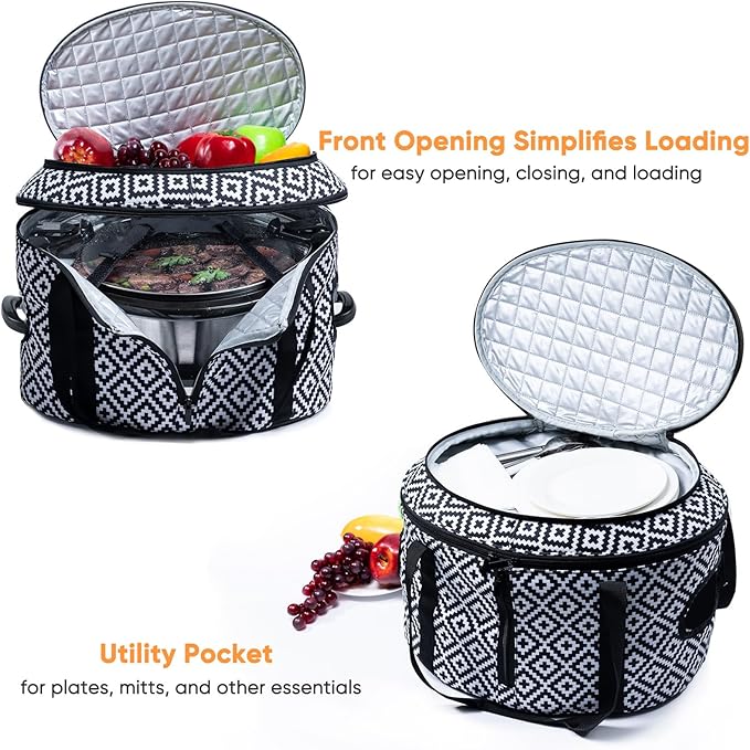 BAGSPRITE Double-layer Slow Cooker Carrying Case Compatible with 6-8 Quart Crockpot Carrier for Hot Food and Hamlton Beach Slow Cooker Tote with Lid Fastener for Crock-pot Dust Cover Applicances