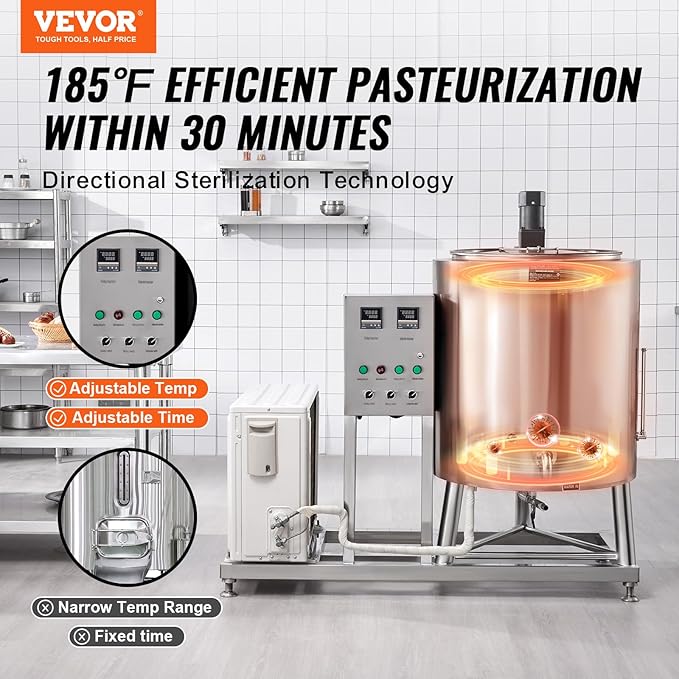 VEVOR Milk Pasteurizer 150L, Commercial Milk Pasteurization Machine, Food Grade 304 Stainless Steel, Professional Pasteurization with Time and Temperature Control, for Milk Juice Yogurt Sterilization