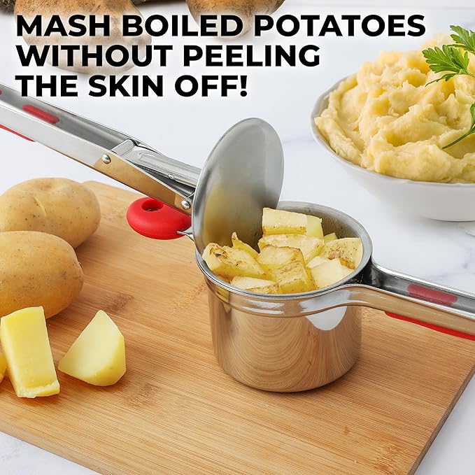 Zulay Kitchen Premium Large 15oz Potato Ricer, Heavy Duty Professional Stainless Steel Potato Masher and Ricer Kitchen Tool, Press and Mash Kitchen Gadget - Red and Silver
