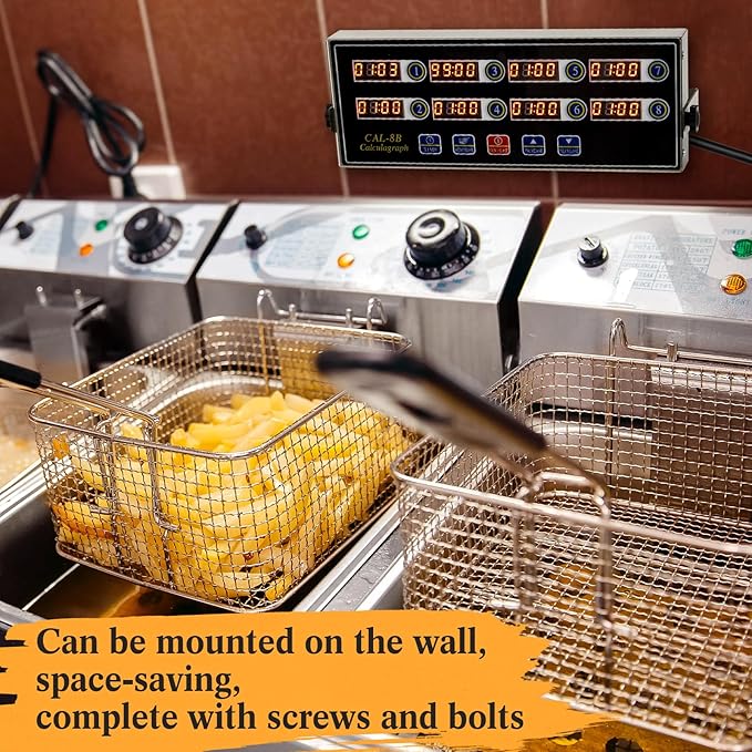 1 Pack 8-Channel Digital Kitchen Timer, Commercial Cooking Timer with Loud Alarm, Large LCD Display, for Restaurants, Baking, Labs, Multiple Independent Countdown Timers