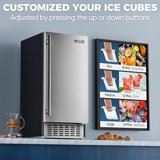 15" W Commercial Under Counter Ice Maker Machine, 80 LBS/Day Stainless Steel Built-in Freestanding Ice Maker with Water Filter, for Home Apartment & Commercial Use