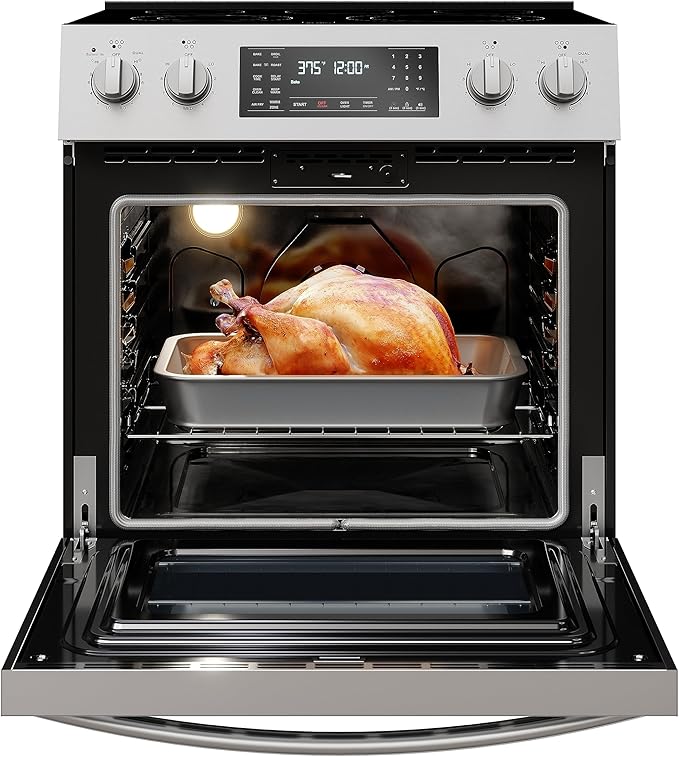 Kenmore Front Control Electric Range Oven with 5 Cooktop Elements with 7 Cooking Power Options, True Convection, Steam and Self Clean, Freestanding Oven, 4.8 cu. ft. Capacity Stainless Steel