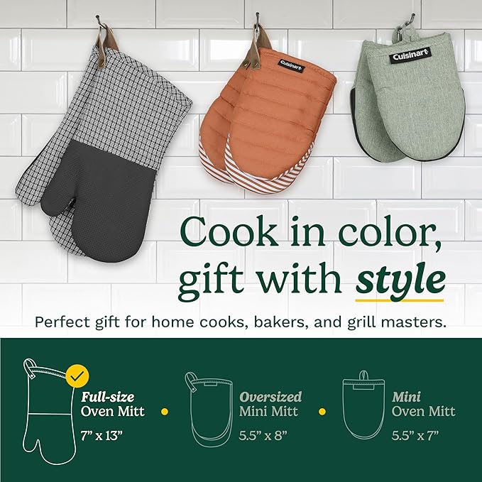 Cuisinart Kitchen Oven Mitts – Heat-Resistant Kitchen Mitts for Oven with Non-Slip Neoprene Palm, Long Cuff, and Cotton Filling – Durable Oven Gloves for Cooking, Baking, & Grilling (Chambray)