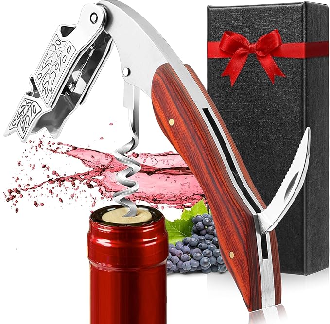 HOOMIL Wine Opener, 3-in-1 Professional Corkscrews for Wine Bottles with Foil Cutter and Cap Remover - Classic Rosewood