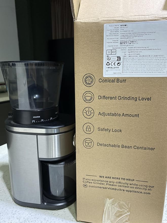 Burr Coffee Grinder, Electric Conical Coffee Bean Grinder With 30 Adjustable Grind Settings For 2-12 Cups, Sliver & Black