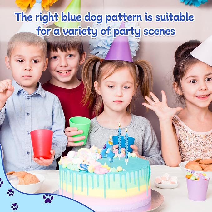 13PCS Blue Dog Paw Birthday Candles Set Cake Topper Numeral Birthday Candles for Boy Girl Dog Paw Decoration(Number 4)