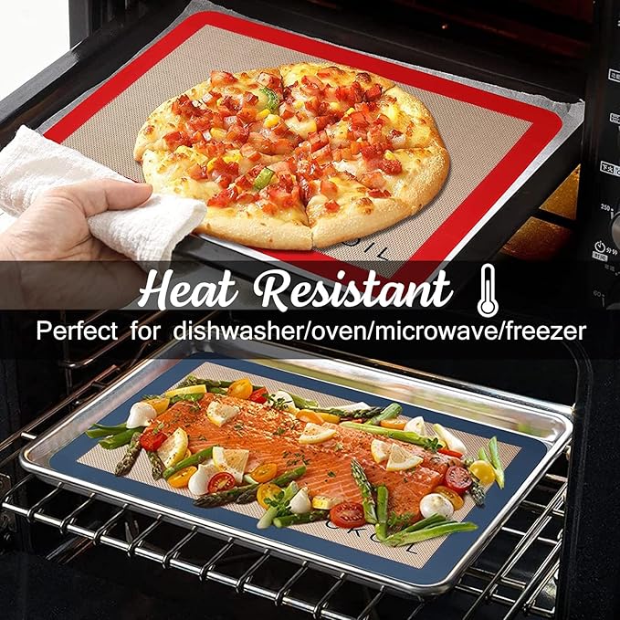 Silicone Baking Mat Half Sheet Non Stick Food Safe Baking Sheet for Oven - Replace Reusable Parchment Paper- Silicone Induction Cooktop Protector, Pan Liner 2 Pack,Cooking Essentials Gadgets