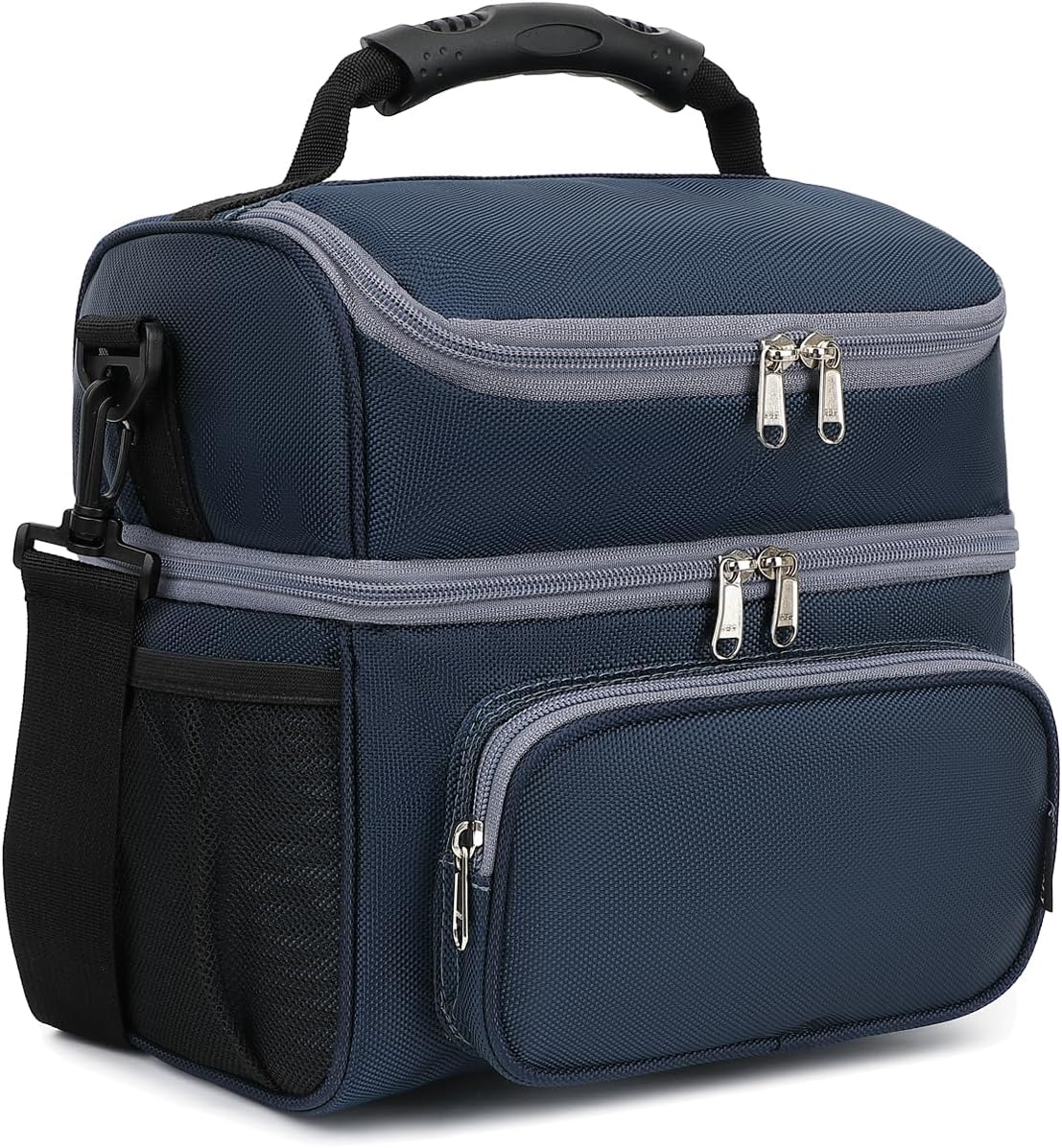 FlowFly Double Layer Cooler Insulated Lunch Bag Adult Lunch Box Large Tote Bag for Men, Women, With Adjustable Strap,Front Pocket and Dual Large Mesh Side Pockets