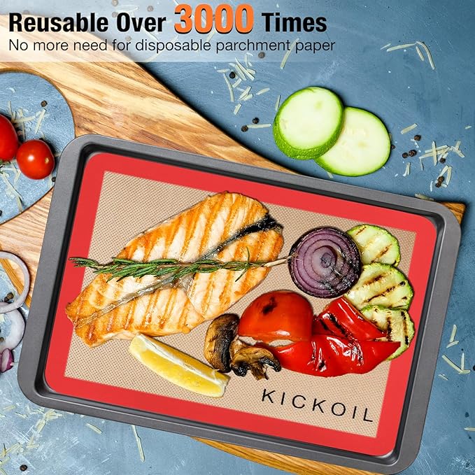 Silicone Baking Mat Set of 3 Non-Stick Baking Sheet for Oven Pan Liner Reusable Parchment Paper Half Sheet Large Silicone Bakeware Mat for Cookie Bread, Cooking Supplies Kitchen Accessories
