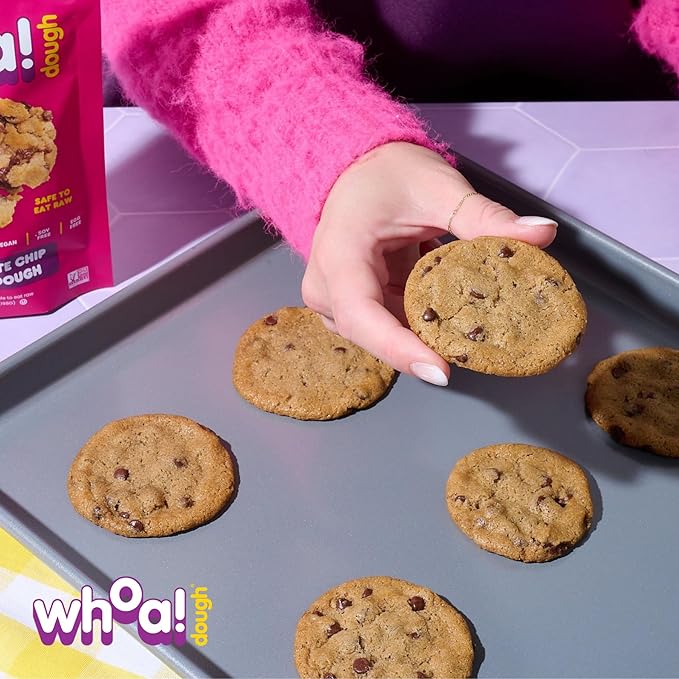 Whoa Dough Ready to Bake Cookie Dough Chocolate Chip – Certified Non-GMO, Kosher, Gluten Free – Plant-Based Snack Dough Made with Real Ingredients – 6 Pack
