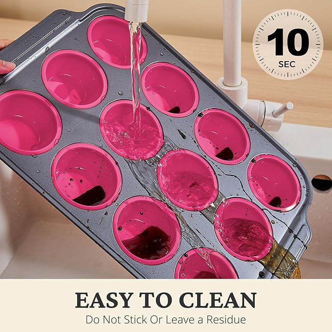 BRONYPRO Silicone Muffin Pans for Baking with Metal Frame, Egg Bite Molds, Cupcake Pans 12 Regular Size, Muffin Tins Easy to Pop Nonstick Non Toxic Bakeware for Oven,Rose Pink