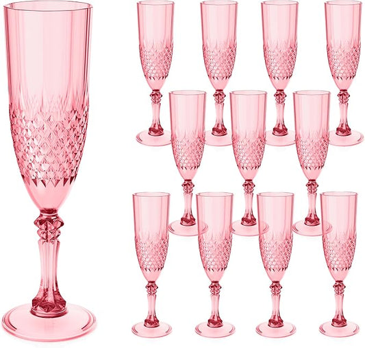 Plastic Champagne Flutes, 12PCS Red Plastic Wine Glasses Goblets Reusable Champagne Flute for Weddings, Bachelor Parties, Toasting, and Events(12,Red)