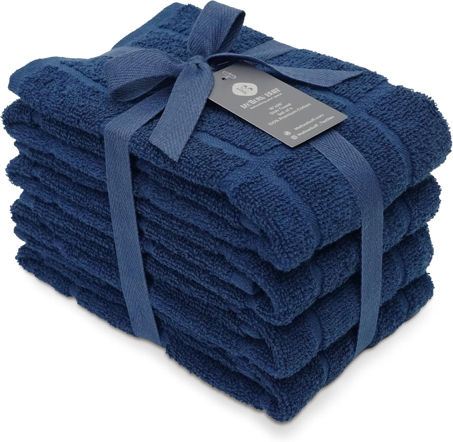 100% Cotton Terry Dish Towels for Kitchen, 4 Pack Plain, 16 x26 Inches, Super Soft and Absorbent, Perfect for Cleaning and Dish Washing | Navy Blue Kitchen Towels