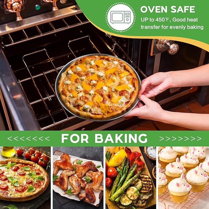 P&P CHEF 10 Inch Pizza Pan, Stainless Steel Round Pizza Tray Baking Pans, Pizzas Plate Serving Tray for Cookie Meat, Oven & Dishwasher Safe & Easy Cleaning, (Mirror Finish) - 8 Pieces