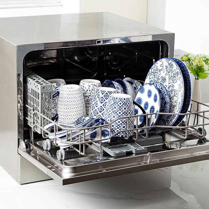 Ceramic Dessert Bowls Set - 12 Oz Small Cereal Bowls 4.75 Inch Ice Cream Bowl for Fruit, Snack, Dipping Sauce, Side Dishes - Microwave Dishwasher Safe - Set of 6 - Vintage Blue