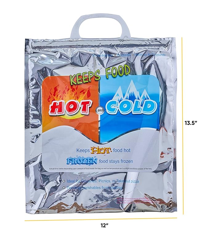 Superio Hot and Cold Insulated Bags for Food Delivery, Grocery Shopping Bags, Food Storage for Hot and Frozen Food for Travel, Disposable Cooler Bag, Reinforced Thermal Lunch Bag (5, 12"x13.5")
