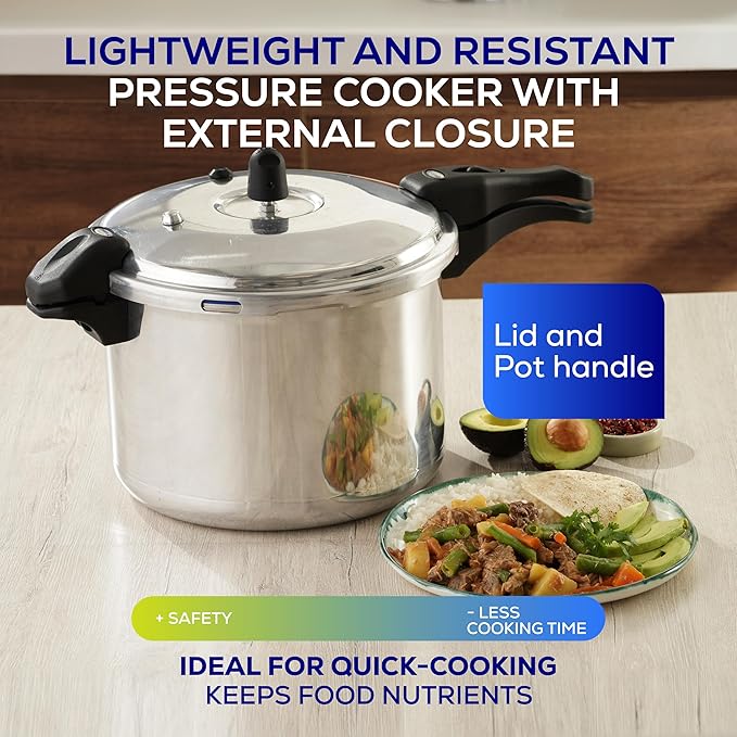 Universal (10.5 Quart / 10 Liter) Anti-Rust Ultra Pressure Cooker, Aluminum Construction for 11 Servings, and Even Heat Distribution, Diameter 10.4 inches, Height 10.6 inches