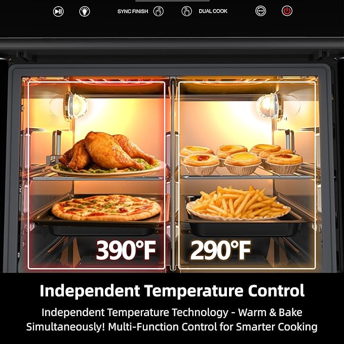 Air Fryer Toaster Oven Combo, 24 QT Fench Door Countertop Toaster Oven, 360 Degree Air Flow, 15 Cooking Functions, Digital Controls, 13 Accessories Included, Stainless Steel Finish