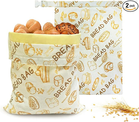 Mosucoirl Beeswax Bread Bags 2 Pack, Reusable Bread Storage Boxes for Homemade Sourdough, Cotton Food Bags Loaf Containers to Keep Fresh Large (Bread Pattern)