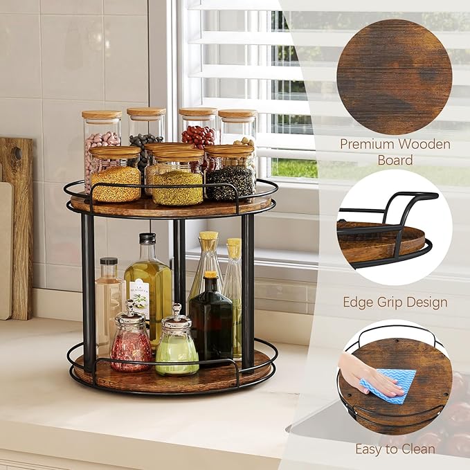 LAMU 10.2'' Wood Lazy Susan Turntable Organizer for Cabinet, 3 Tier Lazy Susan Spice Rack Organizer for Kitchen, Table Top, Countertop, Pantry, Bathroom