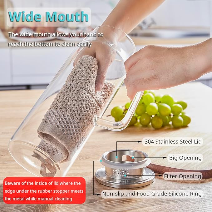 1.6 Liter 54 oz Glass Pitcher with Lid and Spout, Bivvclaz Glass Carafe Water Pitcher for Hot/Cold Water, Iced Tea, Drinks, Coffee, Juice and Homemade Beverage