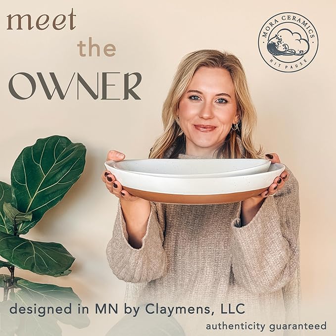 Mora Ceramic Large Serving Bowls- Set of 2 Oval Platters for Entertaining. Modern Kitchen Dishes for Dinner, Fruit, Salad, Turkey, etc. Oven, Dishwasher Safe, 110/80 oz, 16" / 14.6" - Vanilla White