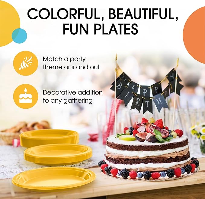 Exquisite Party Solids Yellow Plastic Plates For Party 7" Yellow Disposable Plates Heavy Duty Supplies 100 Pcs Plastic Dinnerware Sets Heavy Duty 350 GSM Disposable Dinnerware Set