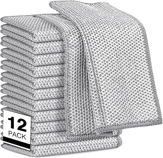 AIDEA Non Scratch Wire Dishcloth 12PK, Wire Dishwashing Rag for Wet and Dry, Washable Dish Rags No Odor, Cleaning Pads Steel Scrubber for Cookware, Sinks, Dishes, Stove Tops, 7"×8"