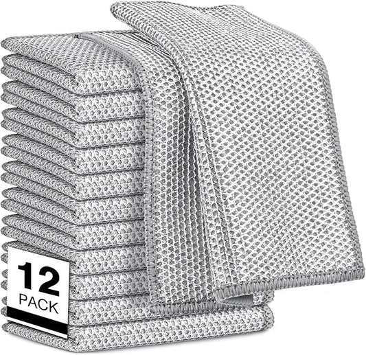 AIDEA Non Scratch Wire Dishcloth 12PK, Wire Dishwashing Rag for Wet and Dry, Washable Dish Rags No Odor, Cleaning Pads Steel Scrubber for Cookware, Sinks, Dishes, Stove Tops, 7"×8"