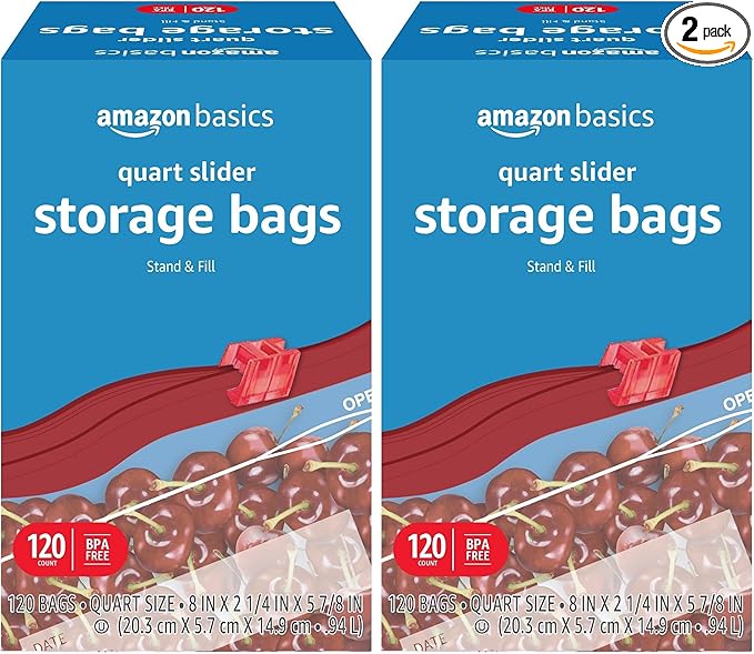 Amazon Basics Slider Quart Food Storage Bags, 120 Count (Previously Solimo) (Pack of 2)