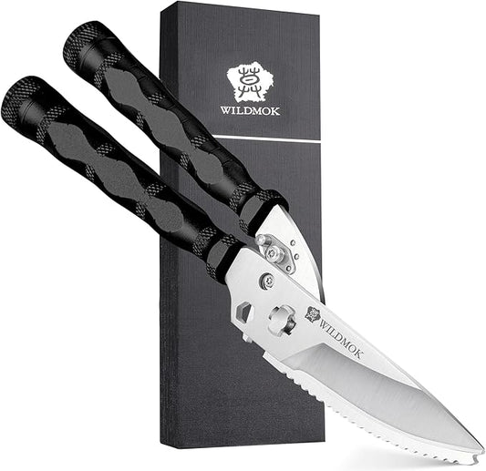 WILDMOK Heavy Duty Poultry Shears - 8.5 Inch Multi-function Stainless Steel Poultry Outdoor Shears, Ultra Sharp Kitchen Scissors for Outdoor Camp, Black