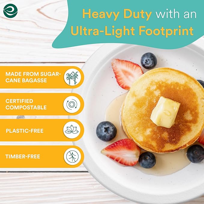 ECO SOUL Pearl White 9 Inch 400 [4x100 Pc] Paper Plates | 100% Compostable Disposable Bagasse I Heavy Duty Eco-Friendly Dinner Plates I Biodegradable Sugarcane Eco | Microwavable