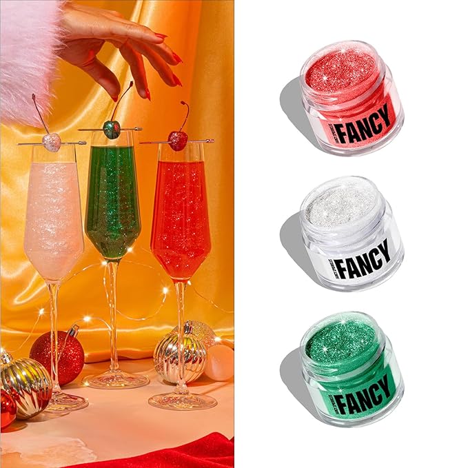 Fancy Sprinkles Madame Claus Edible Glitter Set for Sparkling Food & Drinks, No Taste or Texture Ruby Red, Diamond White, Emerald Green (3 jars, 4gm each)