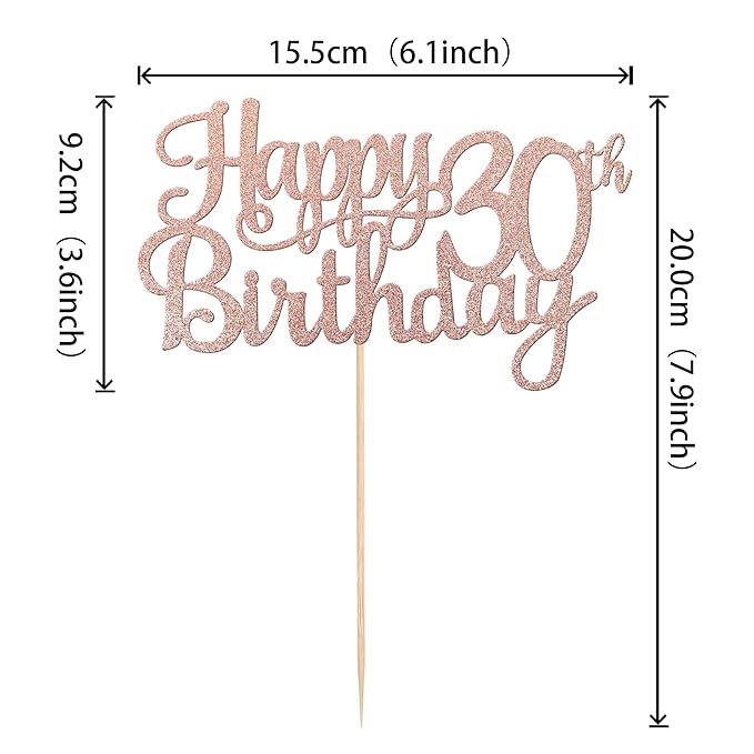 1 PCS Happy 30th Birthday Cake Topper Glitter Cheers to 30 Years Birthday Cake Pick 30 Fabulous Cake Decoration for Happy 30th Birthday Anniversary Party Decorations Supplies Rose Gold
